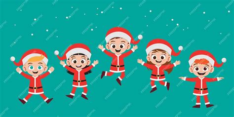 Premium Vector Happy Kids Smile Wearing Red Christmas Costume Vector