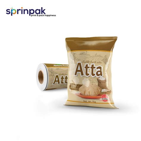 Custom Printed Kg Atta Pouch Roll Center Seal Packaging Type