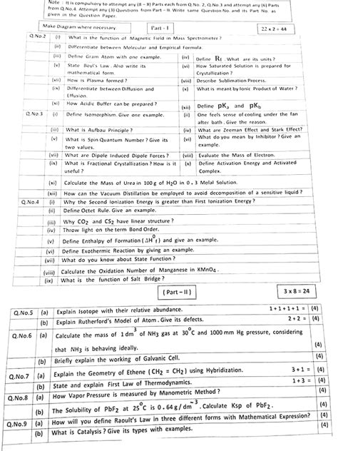 Th Class Chemistry Past Paper Group Subjective Faisalabad