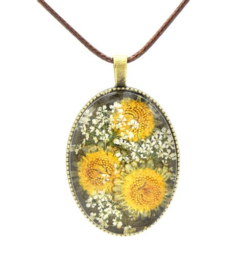 Amazon Handmade Pressed Real Flower Pendant Necklace Daisy Pansy