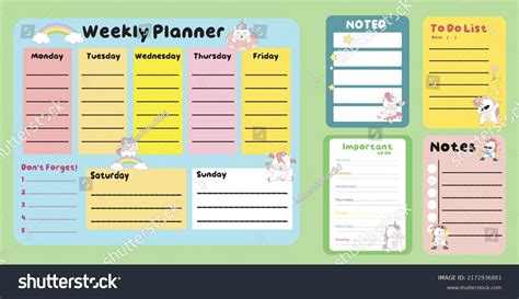 Cute Weekly Planner Background Kids Cute Stock Vector Royalty Free