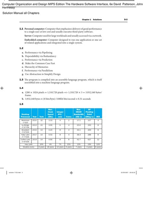 Solution Manual For Computer Organization And Design Mips Edition The