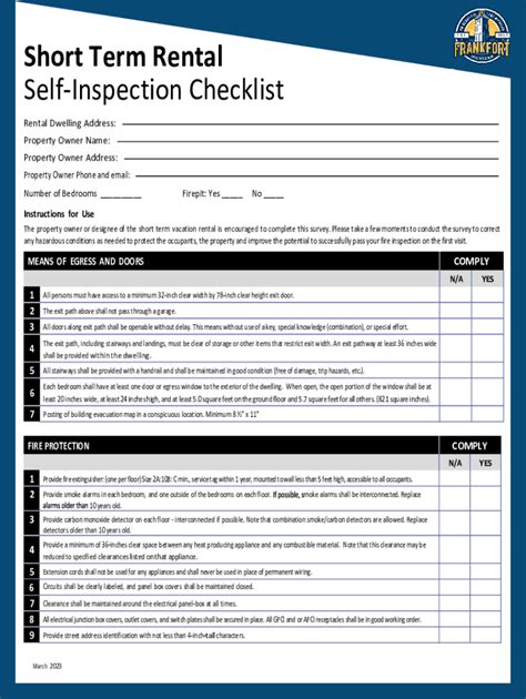 Fillable Online Short Term Rental Self Inspection Checklist Fax Email