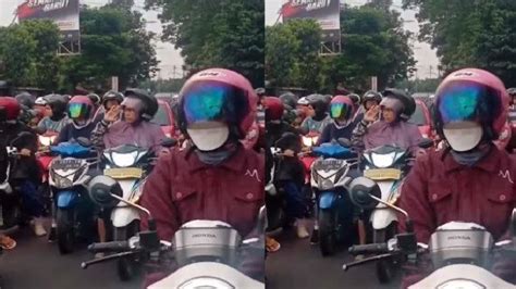 Viral Emak Emak Pemotor Hormat Bendera Merah Putih Saat Berhenti Di