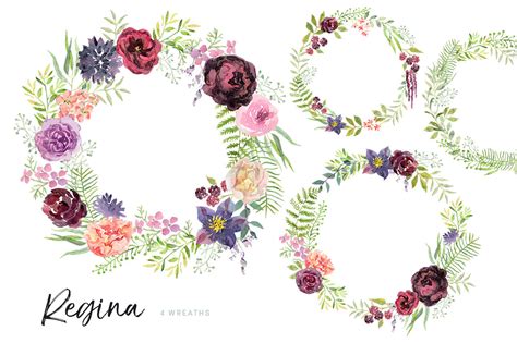 Regina Watercolor Floral Collection By Ojardin Thehungryjpeg