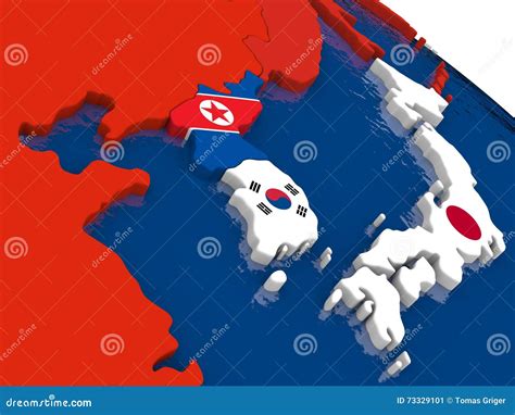 Corea Del Norte Surcoreana Y En El Mapa D Con Las Banderas Stock De