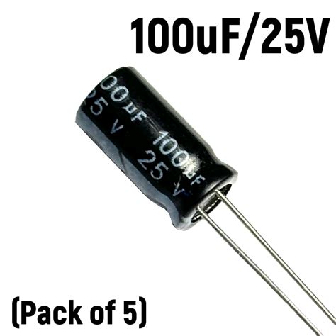 100uf 25V Electrolytic Capacitor Pack Of 5 Techiesms