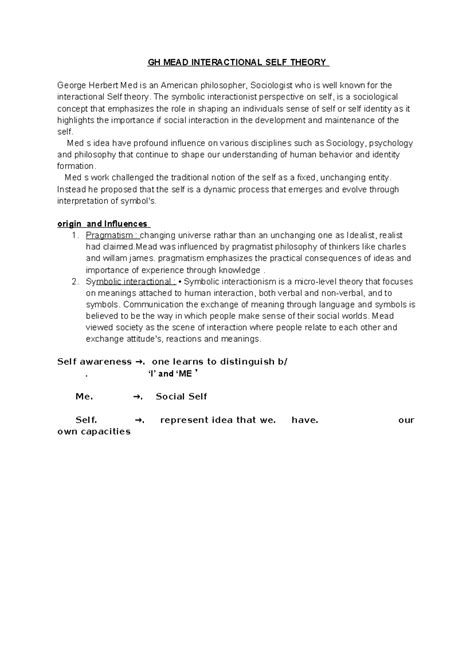 GH Mead - GH MEAD INTERACTIONAL SELF THEORY George Herbert Med is an