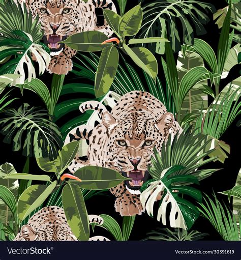 Cheetah And Leopards Palm Leaves Tropical Vector Image