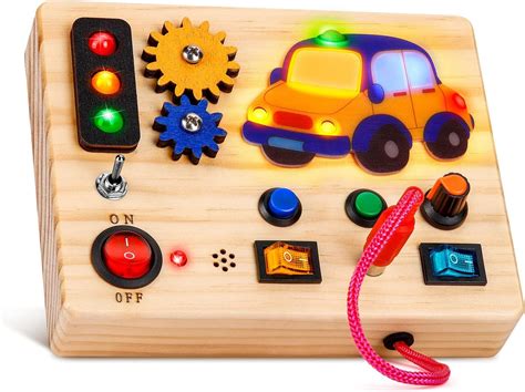 Auney Wooden Montessori Busy Board Sensory Toys With Light Up Led And