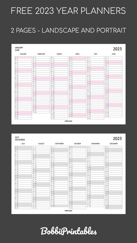 2023 Year Planner 2 Pages Landscape And Portrait Free Printable