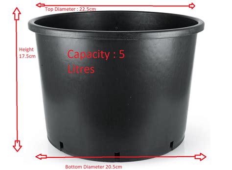 5 Litre Black Plastic Pot Top Diameter 225cm X Height 175cm