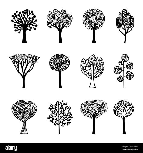 Vector Illustration Hand Drawn Tree Set Stock Vector Image Art Alamy