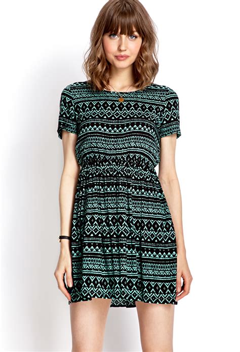 Forever 21 Tribal Print Dress In Green BLACK SEA GREEN Lyst