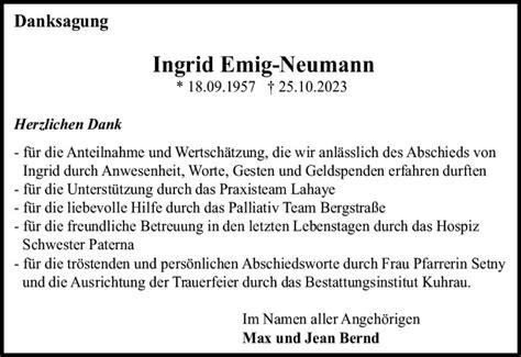 Traueranzeigen Von Ingrid Emig Neumann Vrm Trauer De