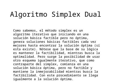 Ppt Algoritmo Simplex Dual Como Sabemos El M Todo Simplex Es Un