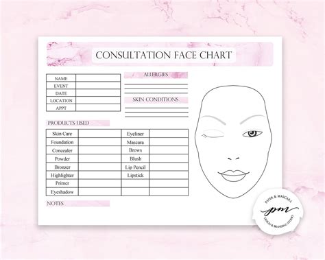 Editable Makeup Artist Face Chart Freelance Makeup Artist Etsy