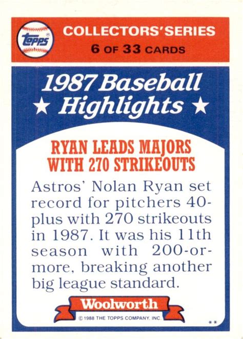 Topps Woolworth Baseball Highlights Nolan Ryan Houston Astros