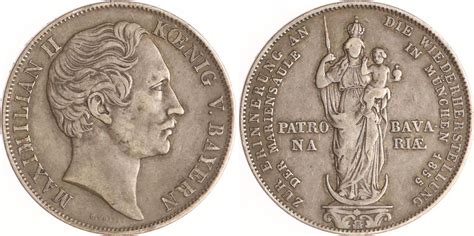 Bayern Doppelgulden 1855 Maximilian II Joseph 1848 1864 Sehr schön