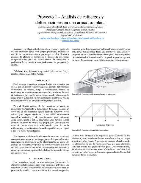 Proyecto 1 resistencia de materialeew Proyecto 1 Análisis de