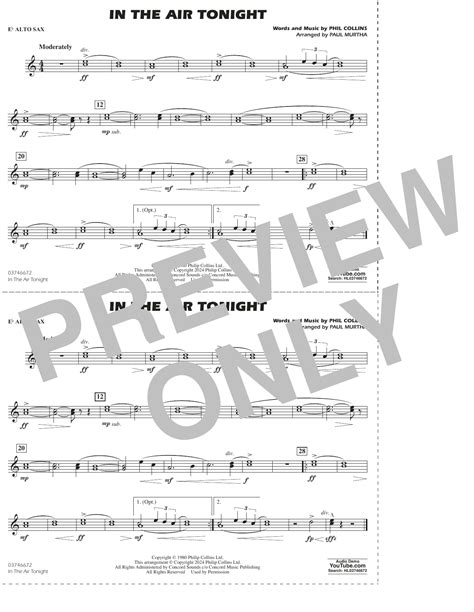 In The Air Tonight Arr Paul Murtha Eb Alto Sax Sheet Music Phil