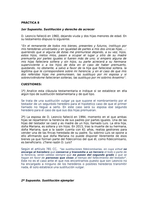 Caso Pr Ctico N Mero Pr Ctica Er Supuesto Sustituci N Y