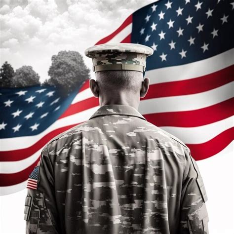 Premium AI Image | An American soldier stands in front of a flag Memorial Day of America