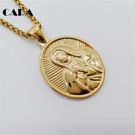 Aliexpress Buy Cara New Gold Color Oval Virgin Mary Pendant