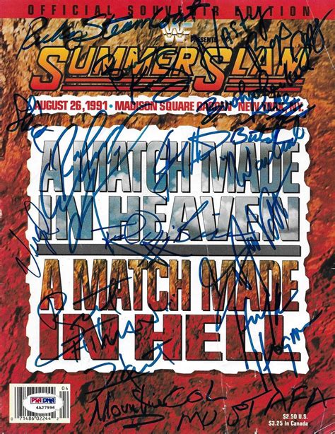 Hulk Hogan Bret Hart Ricky Steamboat Signed Wwe 1991 Summerslam Program