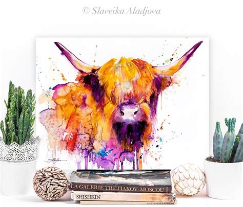 Highland Cow Watercolor Painting Print by Slaveika Aladjova - Etsy