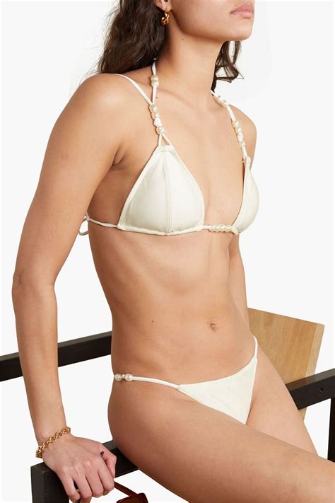 Cult Gaia Anoki Faux Pearl Embellished Low Rise Bikini Briefs The Outnet