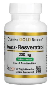 Транс-ресвератрол, California Gold Nutrition 200 мг, 60 растительных ...