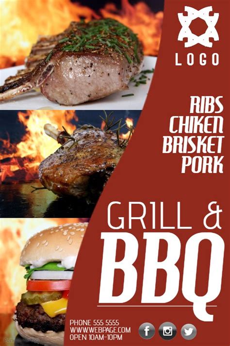 Restaurant poster flyer social media template - BBQ Grill.