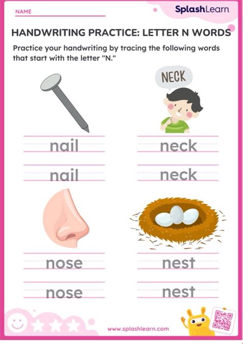 Handwriting Practice Letter N Words — Printable Ela Worksheet