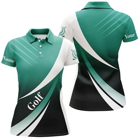 Womens Golf Polo Shirts Custom Name Green And White Golf Shirt