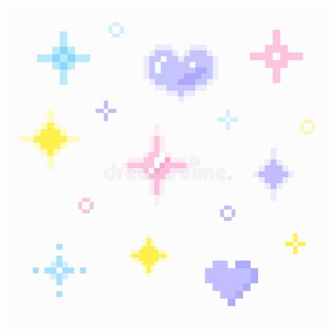 Sparkling Pixel Set Vector Glitter Stars Pixelated Art Stock Vector