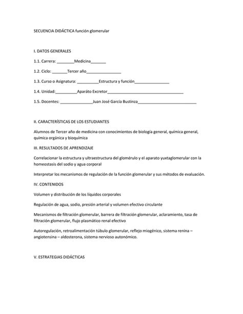 Secuencia Did Ctica Funci N Glomerular Pdf