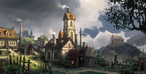 Artstation Small Town Lee B Fantasy Town Small Towns Fantasy