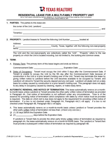 Free Texas Standard Residential Lease Agreement Pdf