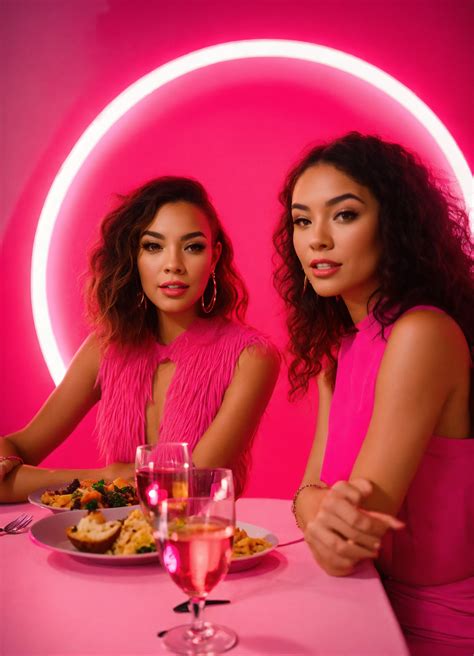 Lexica 2 Mixed Race Women Dressed In All Pink At Dinner In Bright