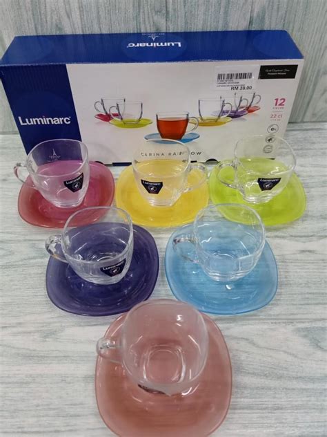 12pcs Luminarc Carina Rainbow Cup And Saucer Set Furniture Home