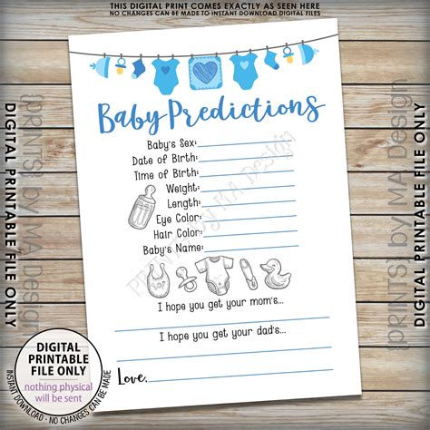 Baby Predictions Card Baby Shower Predictions Game Guess The Baby