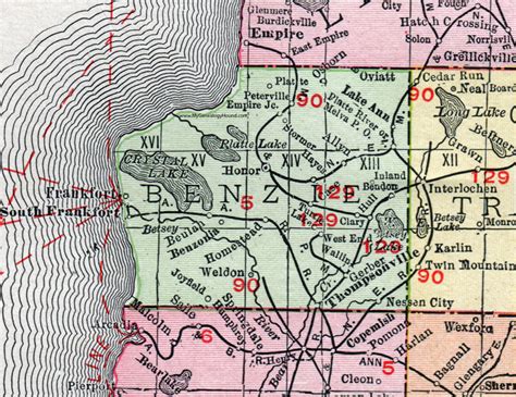 Benzie County Michigan 1911 Map Rand Mcnally Frankfort Beulah