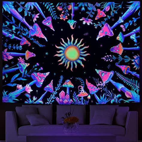 Amazon Lahasbja Blacklight Mushroom Tapestry UV Reactive Sun