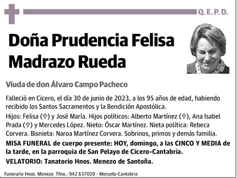 Prudencia Felisa Madrazo Rueda Esquela El Correo