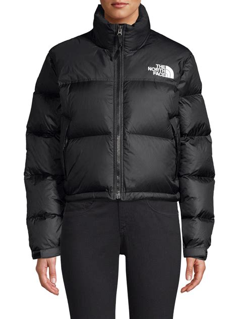 The North Face Synthetic Nuptse Relax Fit Crop Puffer Jacket In Black