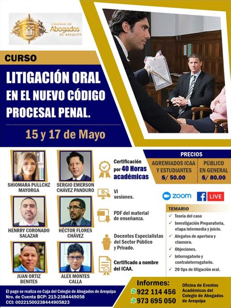 Curso Litigaci N Oral En El Nuevo Codigo Procesal Penal Colegio De