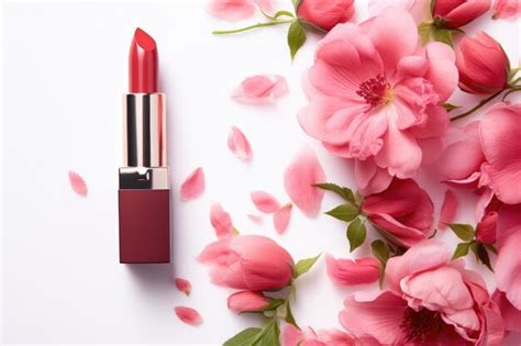 Premium Photo Pink Lipstick With Flowers