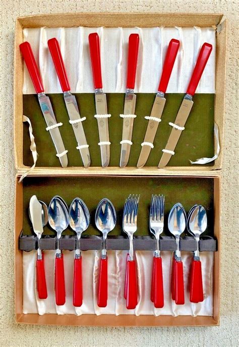 Bakelite Vintage Silverware Original Case Red Royal Brand Cutlery Company 26 Pcs Vintage