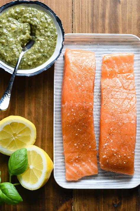 Pesto Salmon Baked Foxes Love Lemons